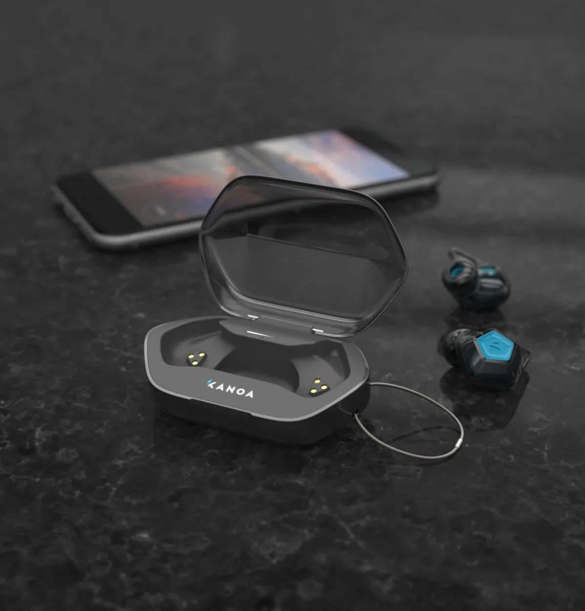 KANOA earphones and charging case