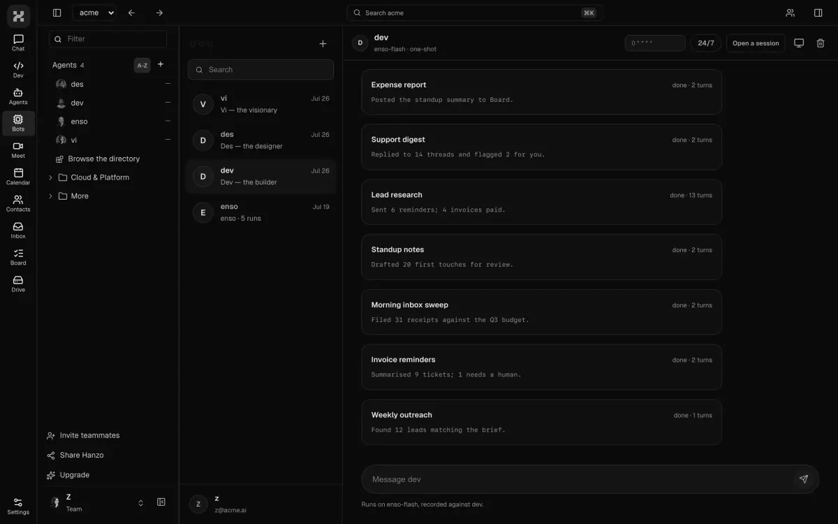 Hanzo Bots, agents at work